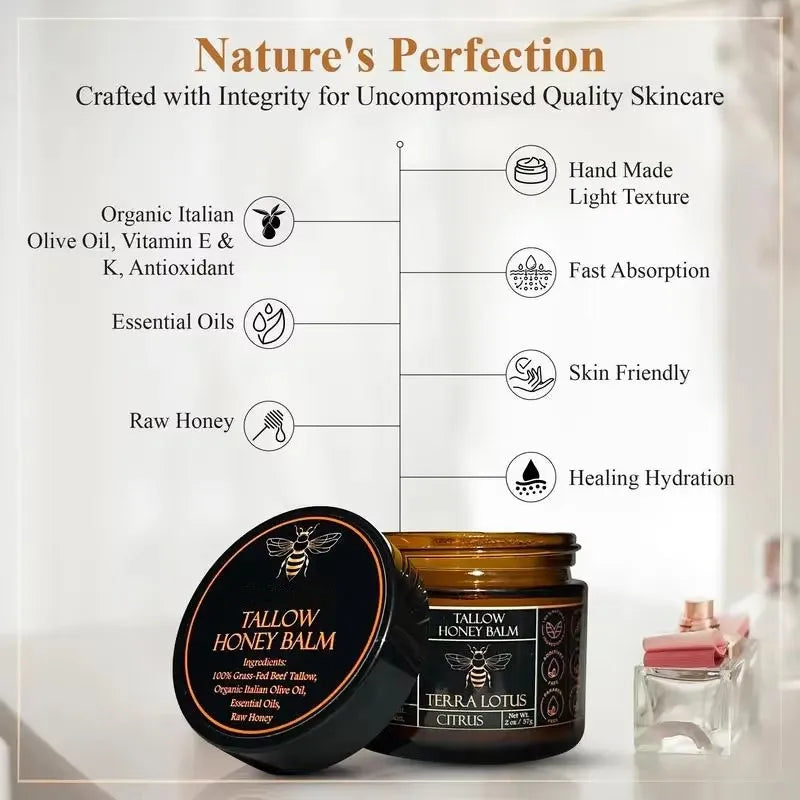 Tallow Honey Balm™ Organic Beef Tallow & Raw Honey Moisture Balm